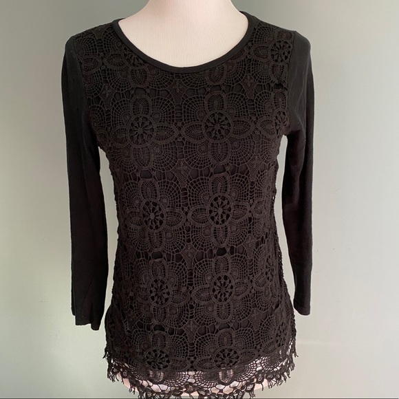 J Crew crocheted front black long sleeved top - Picture 2 of 7